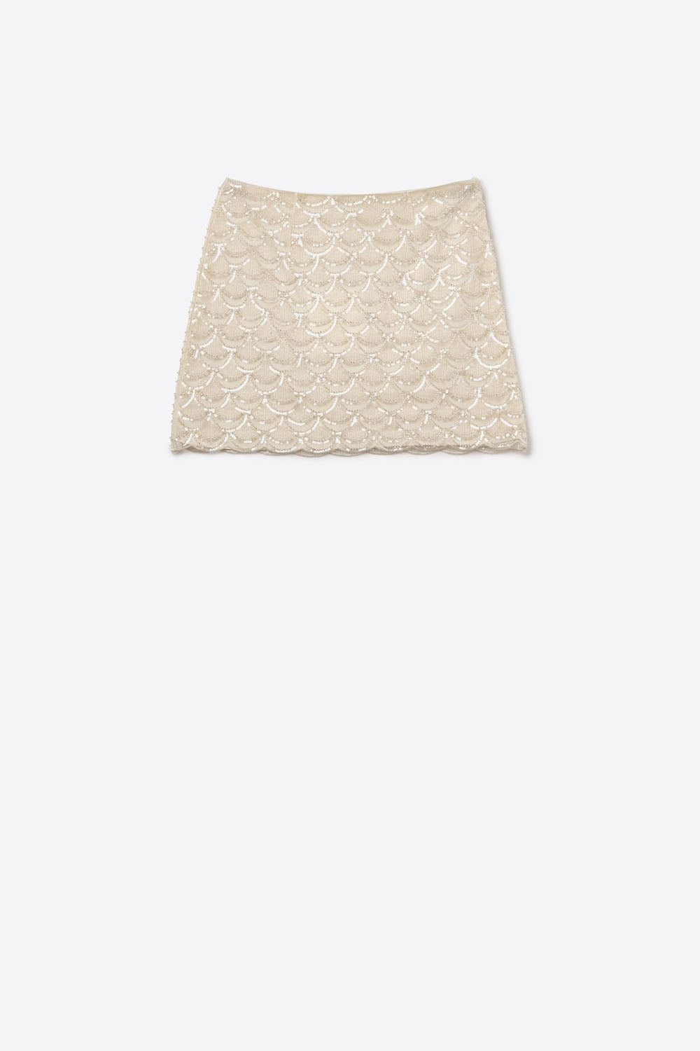 Scalloped Sequin Mini Skirt in Cream