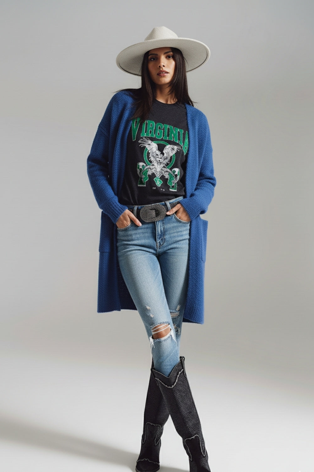 Oversized thick terry knit cardigan in blue
