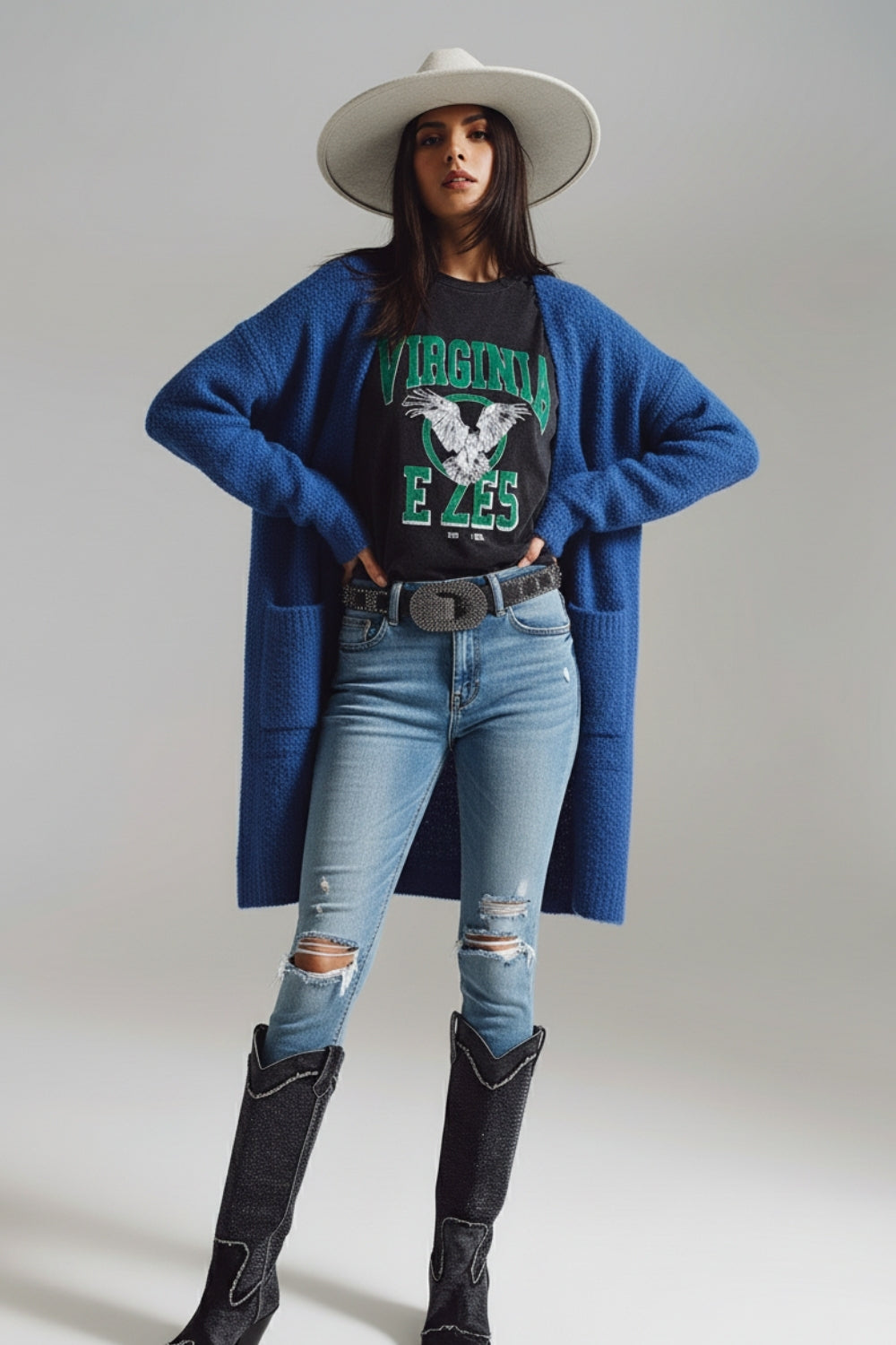 Oversized thick terry knit cardigan in blue