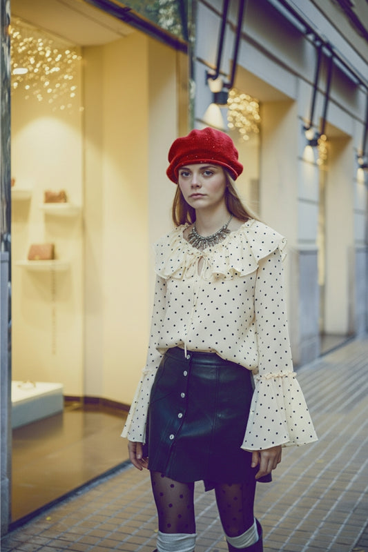 Ruffled Polka-Dot Blouse with Flared Sleeves - top