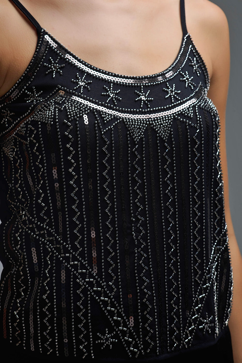vintage Embroidered Sequin Cami Top in black - top