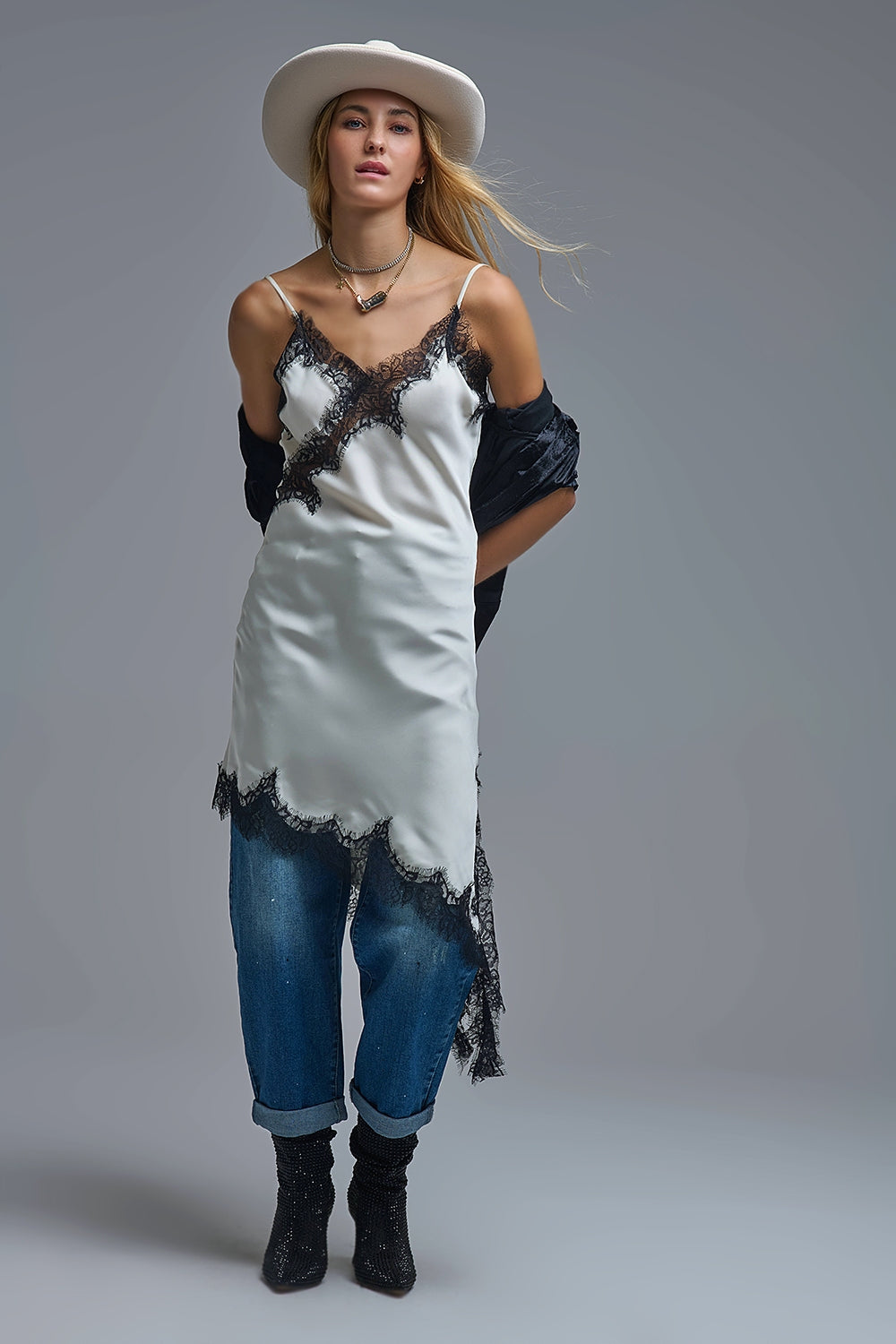 Elegant Asymmetrical White Satin Lace Dress - dress