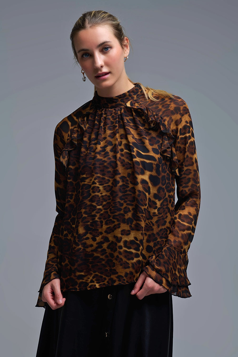 Leopard Print Blouse with Ruffle Details in chiffon - Shirts