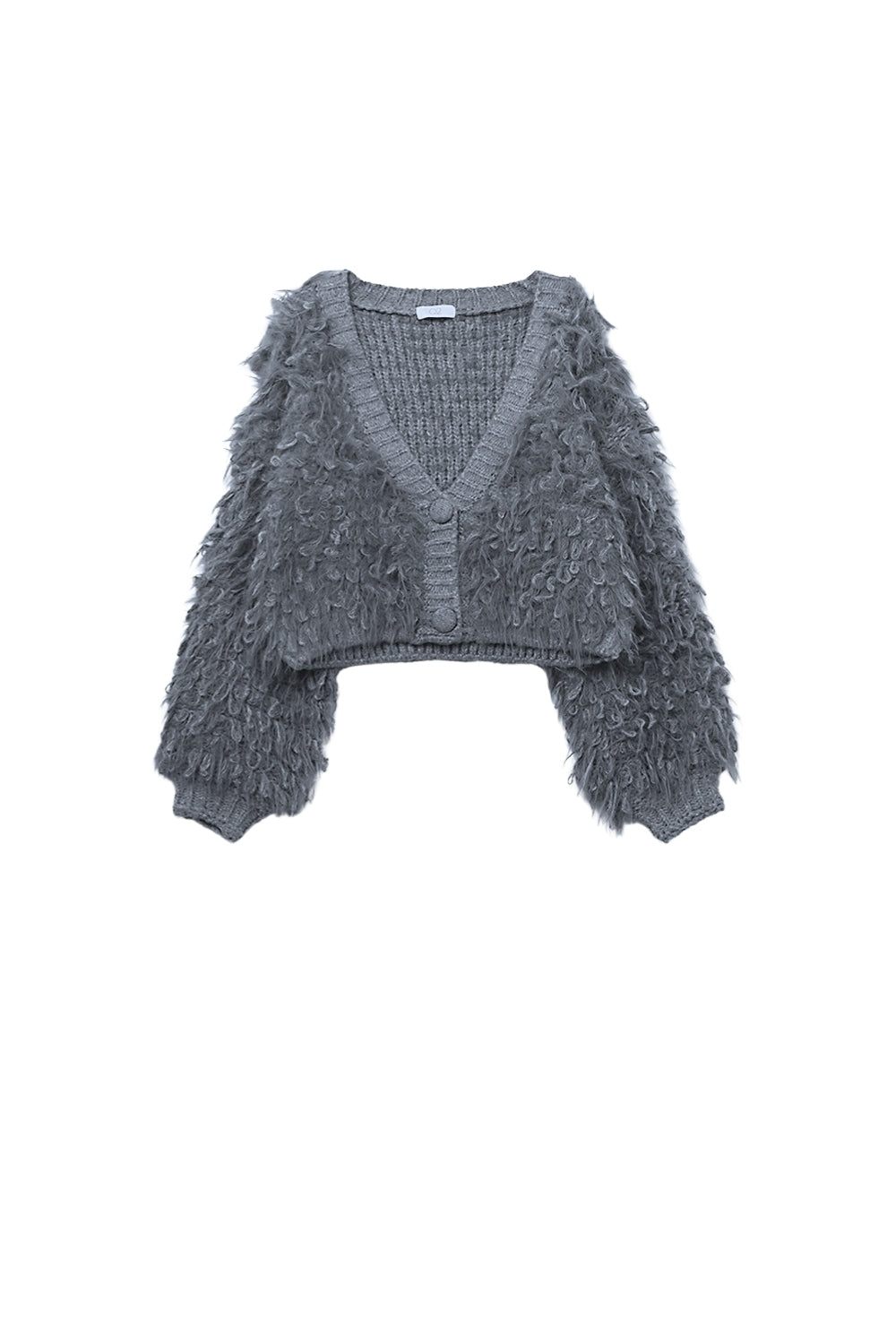 Chunky Shag Style Fluffy Knitted Cardigan in Grey