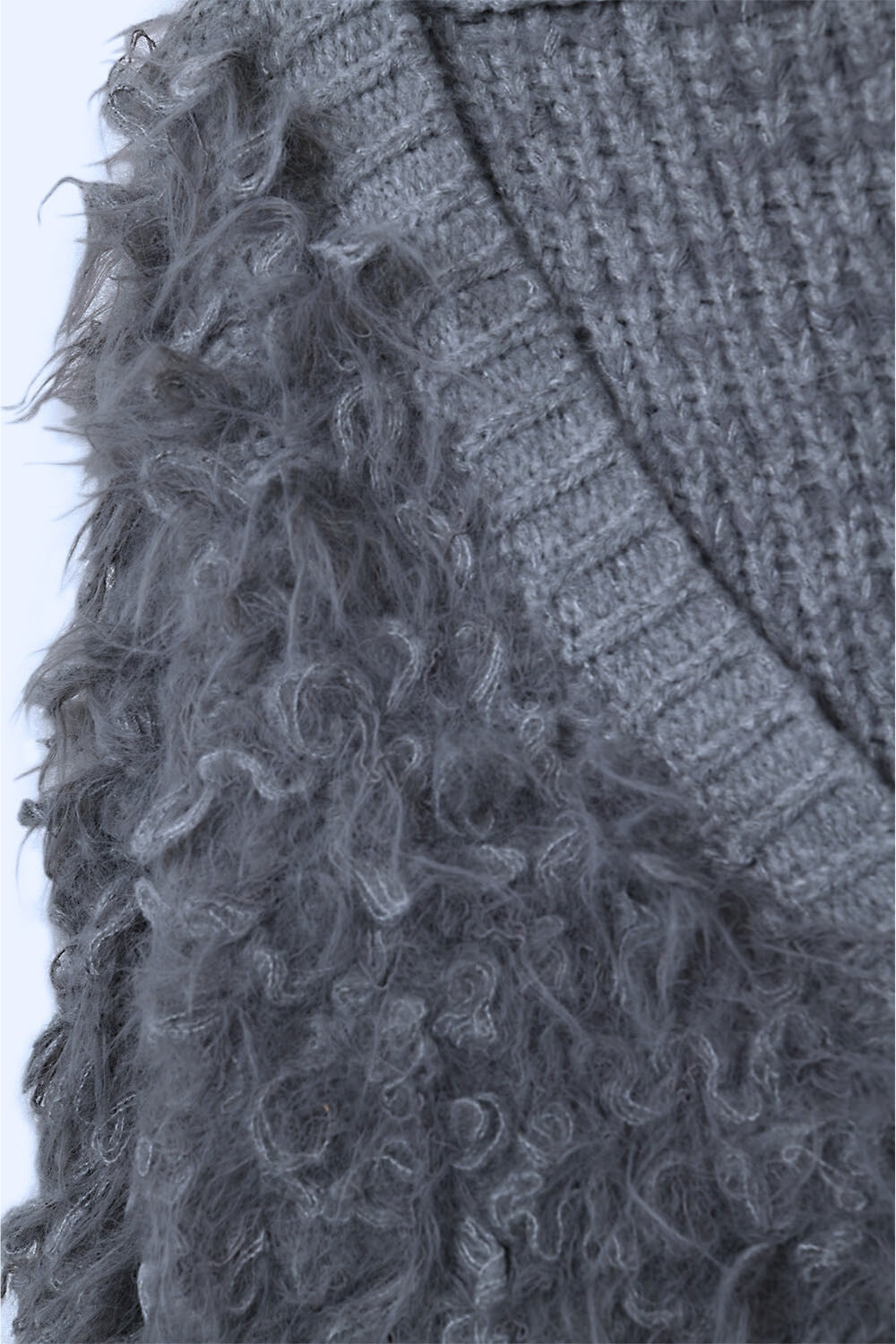Chunky Shag Style Fluffy Knitted Cardigan in Grey