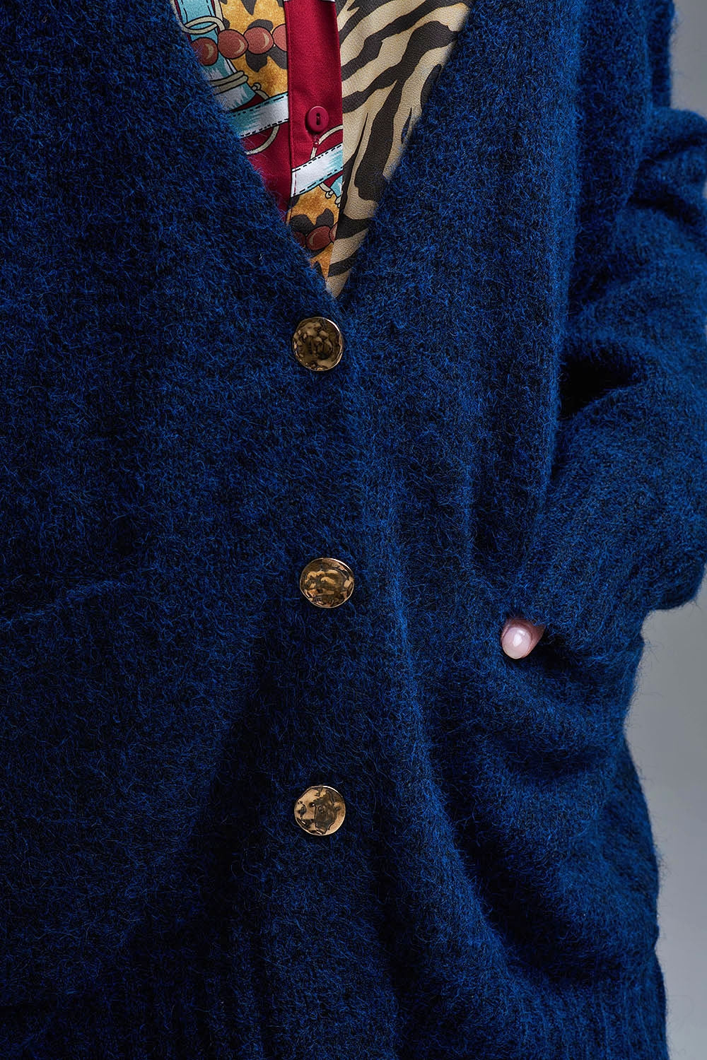 Oversized Cardigan in Navy with gold buttons and pockets - cardigan