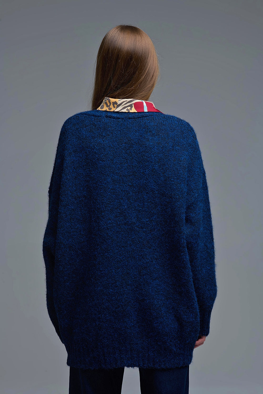 Oversized Cardigan in Navy with gold buttons and pockets - cardigan