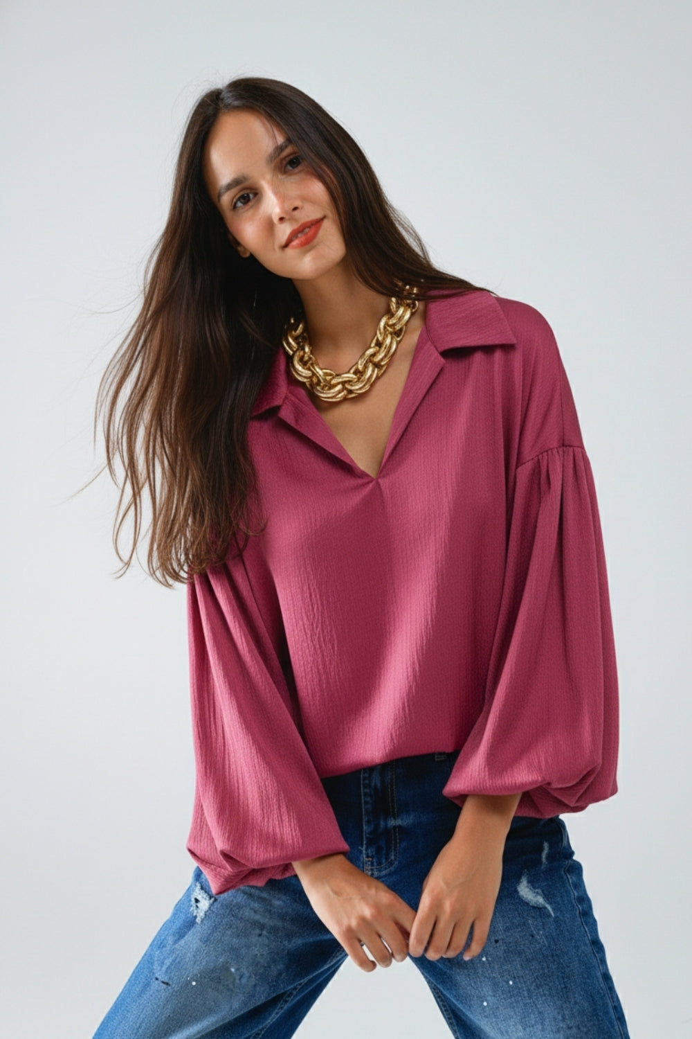 Elegant shiny Satin Cropped top in fucshia - top