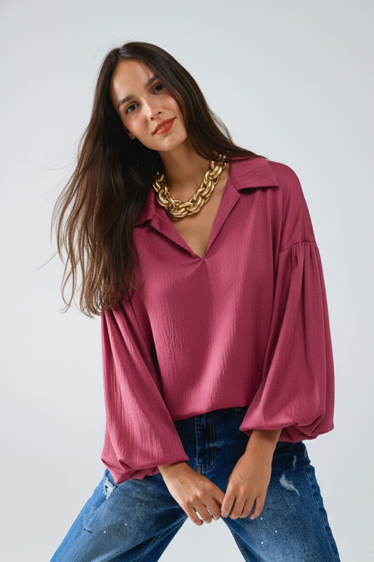Elegant shiny Satin Cropped top in fucshia - top