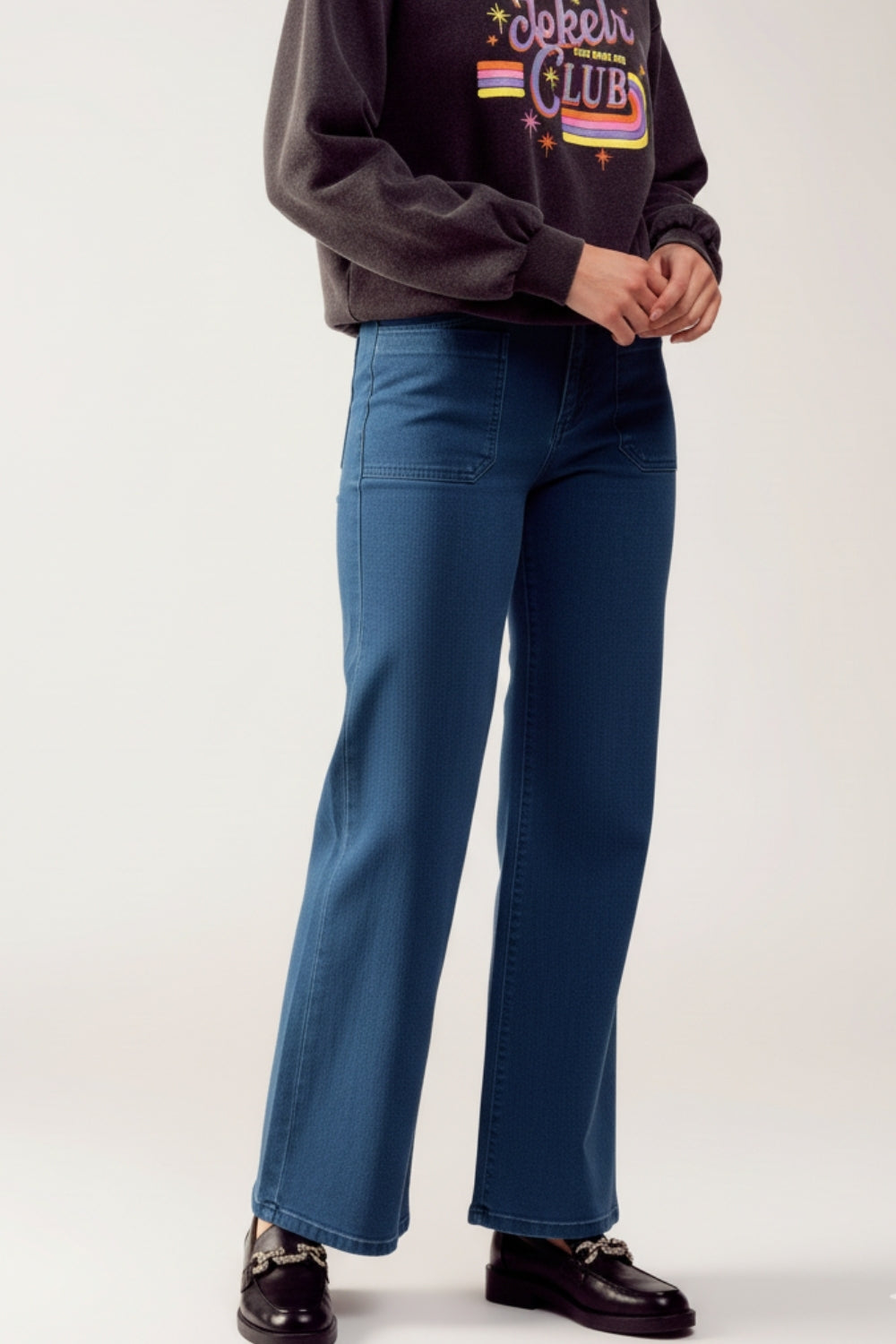 Wide-Leg High-Rise Jeans in Dark Navy - trousers