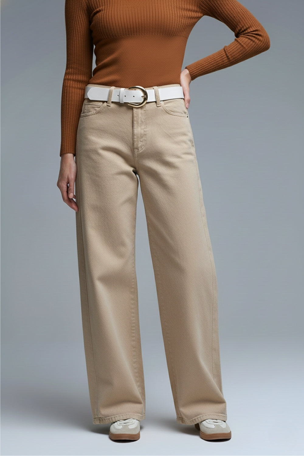 Pants extra wide fit in washed beige - Coloured Jeans
