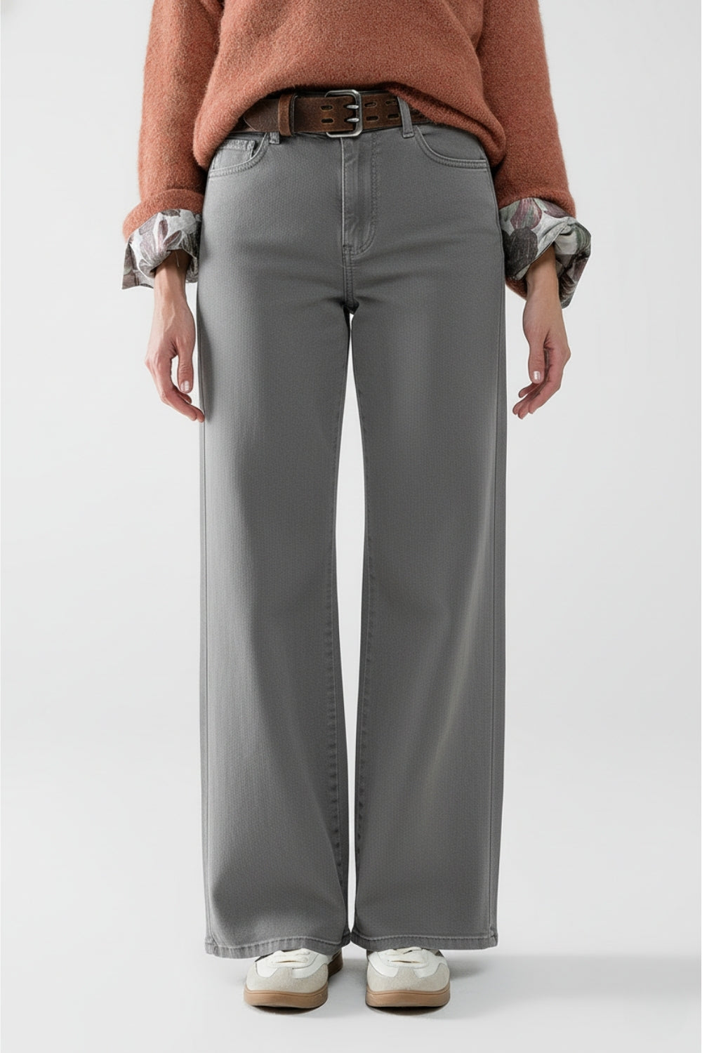 Extra wide leg Pants in washed grey - Coloured Jeans