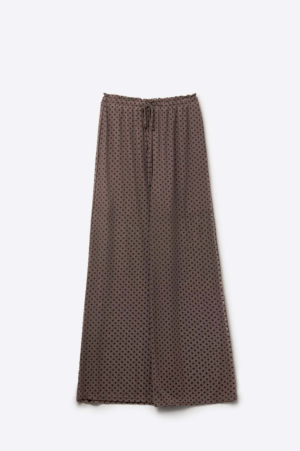 Chic Brown Sheer Polka Dot Pants with side pockets - trousers