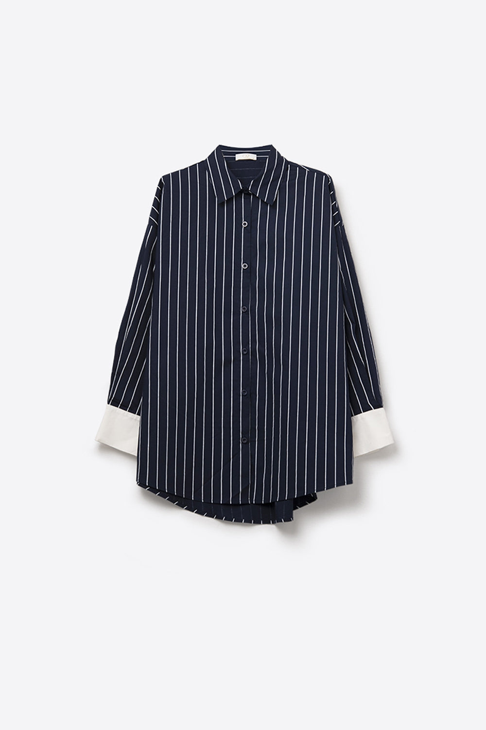 Navy Blue Striped High-Collar Shirt in soft poplin - Shirts