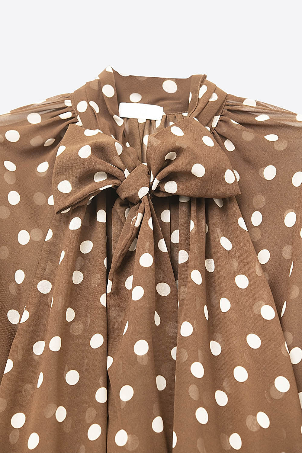 Brown Polka-Dot Shirt with Lace Detail in chiffon fabric - top