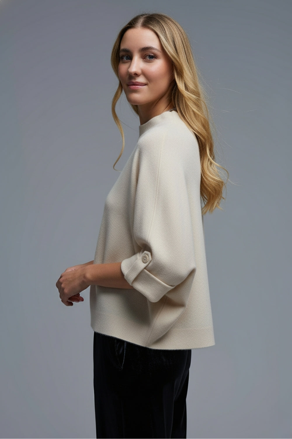 Cream Knitted Sweater with Button Details