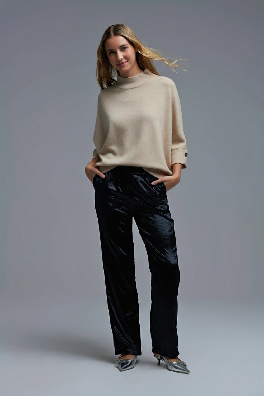 Cream Knitted Sweater with Button Details