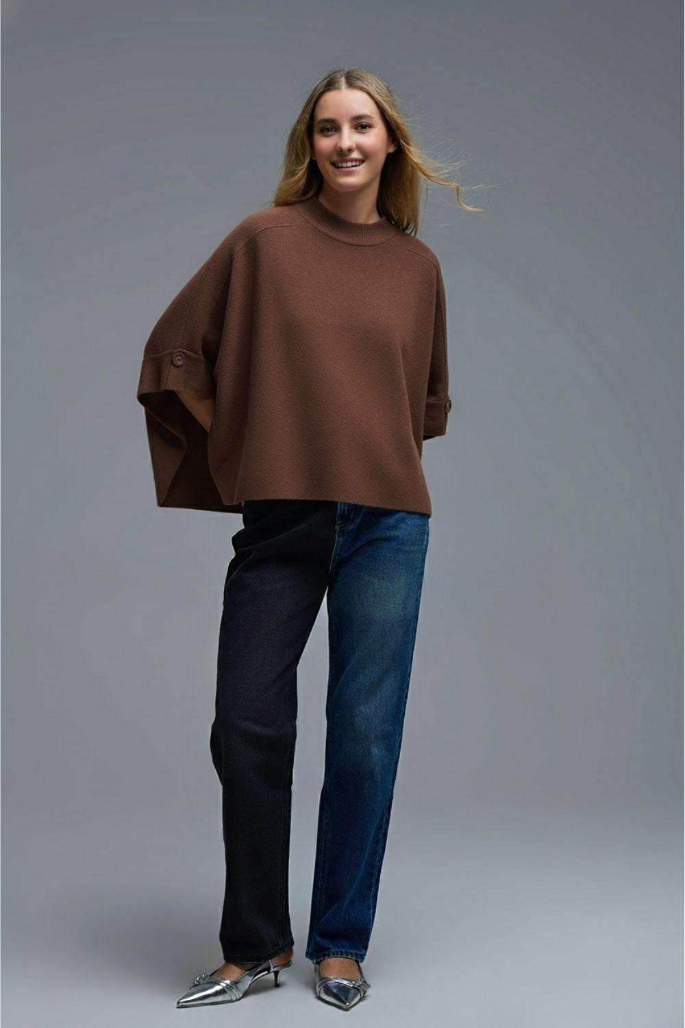 Brown Knitted Sweater with Button Details