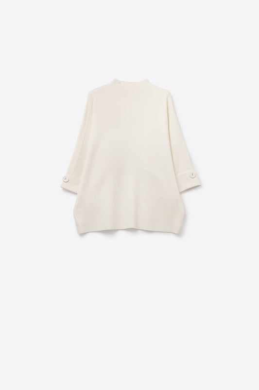 White Knitted Sweater with Button Details