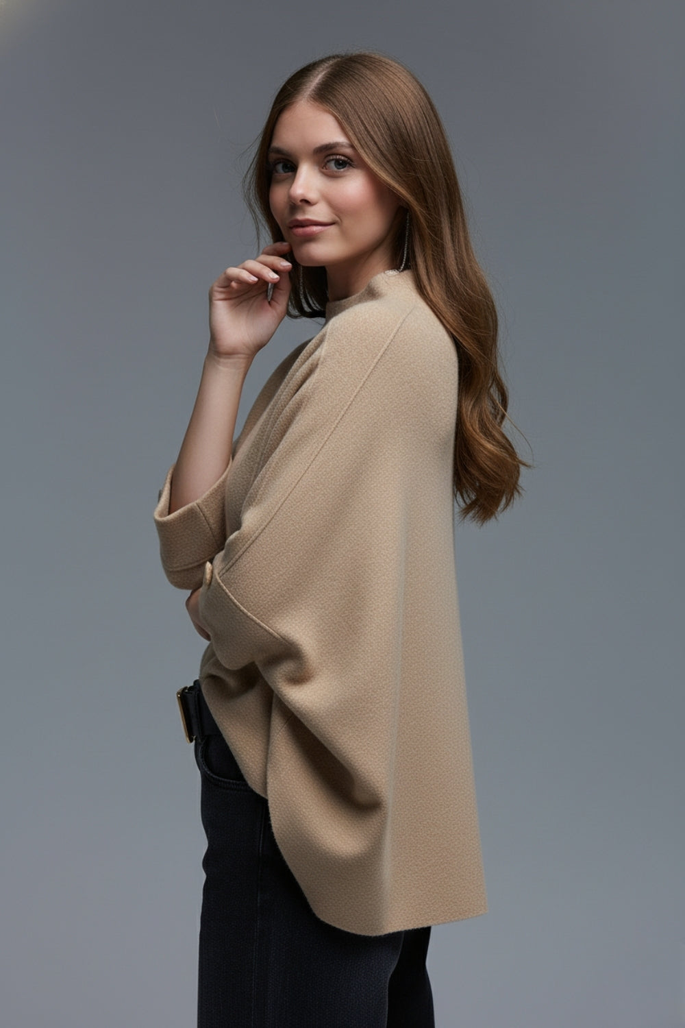 Camel Knitted Sweater with Button Details