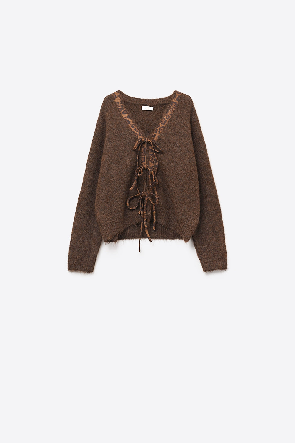 Brown knitted cardigan with leopard embroidered detail