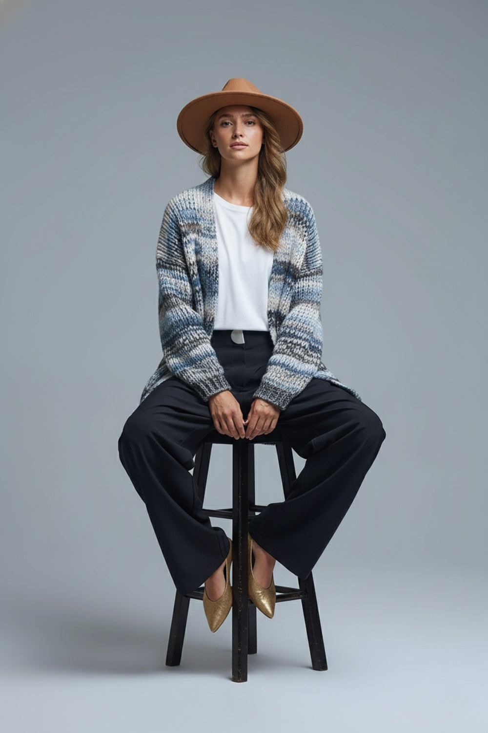 Oversized mottled striped long cardigan with pockets in Blue - Cardigans
