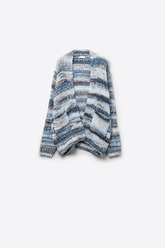 Oversized mottled striped long cardigan with pockets in Blue - Cardigans