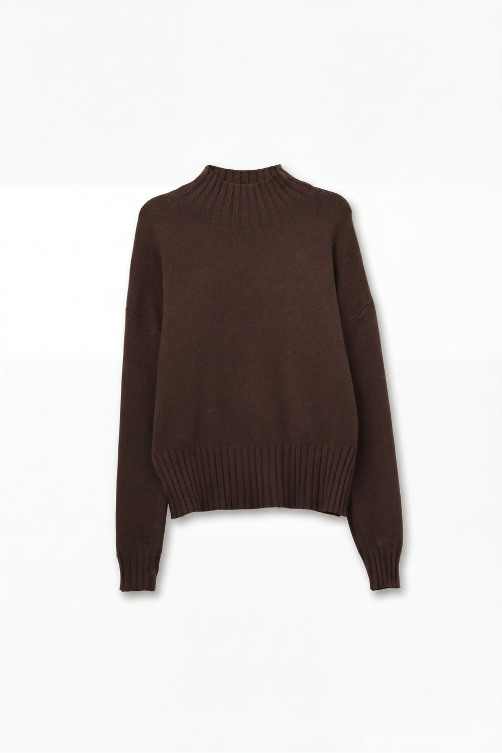Brown soft knit sweater with ribbed cuffs and neck