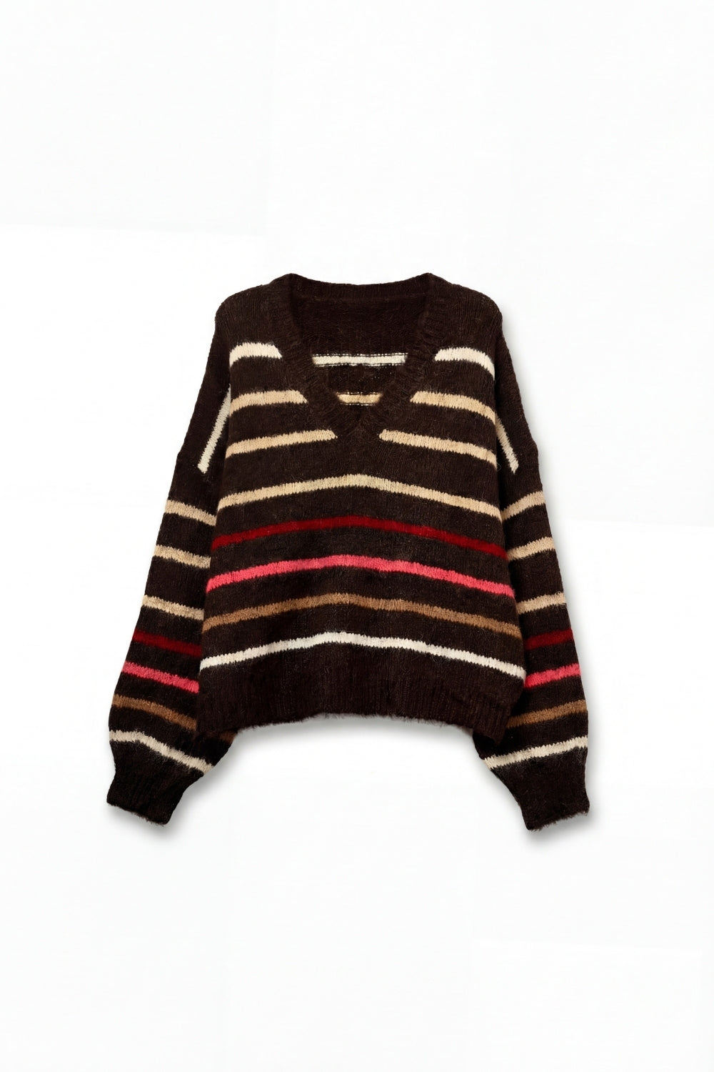 Brown Oversized Multicolor Stripe Jumper