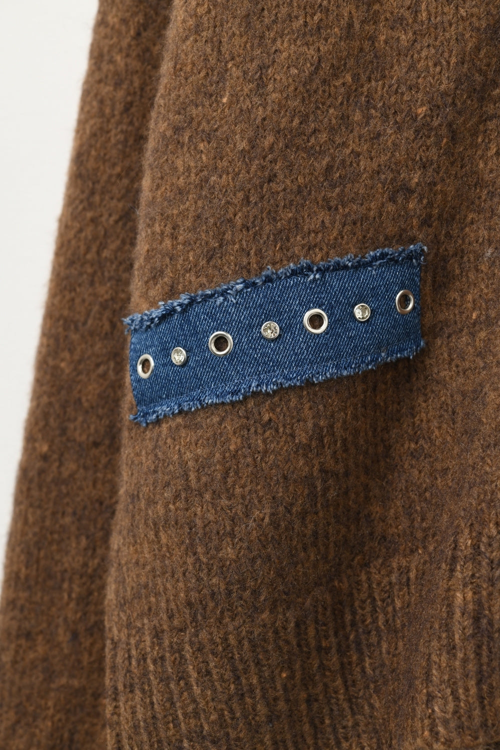 Brown cardigan with denim fabric details