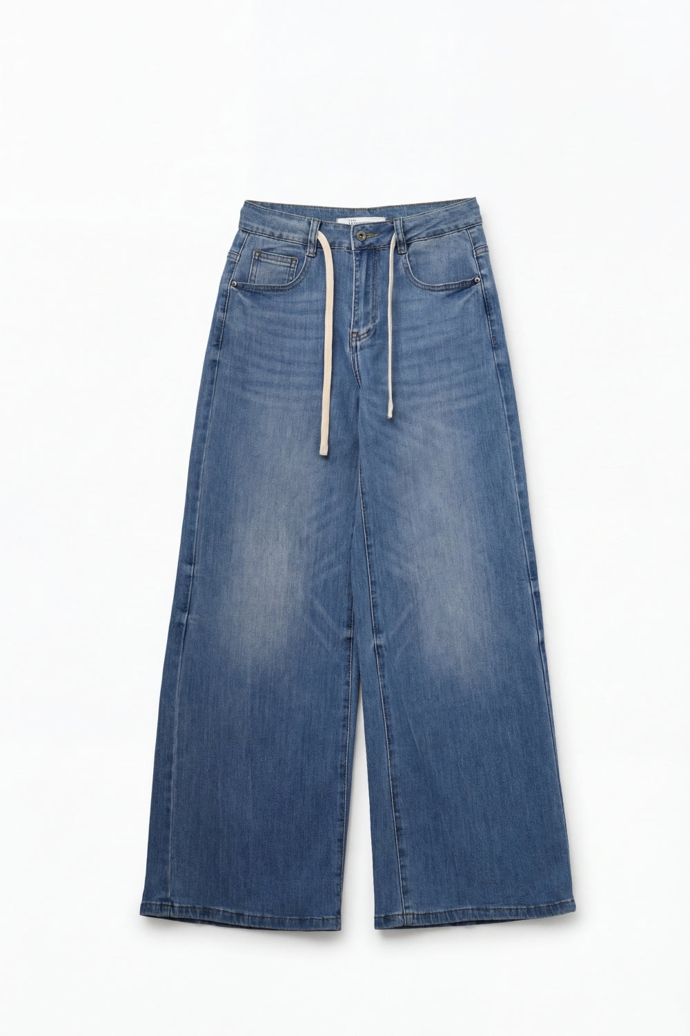 Light-Wash Wide-Leg Jeans with Drawstring Waist - Denim