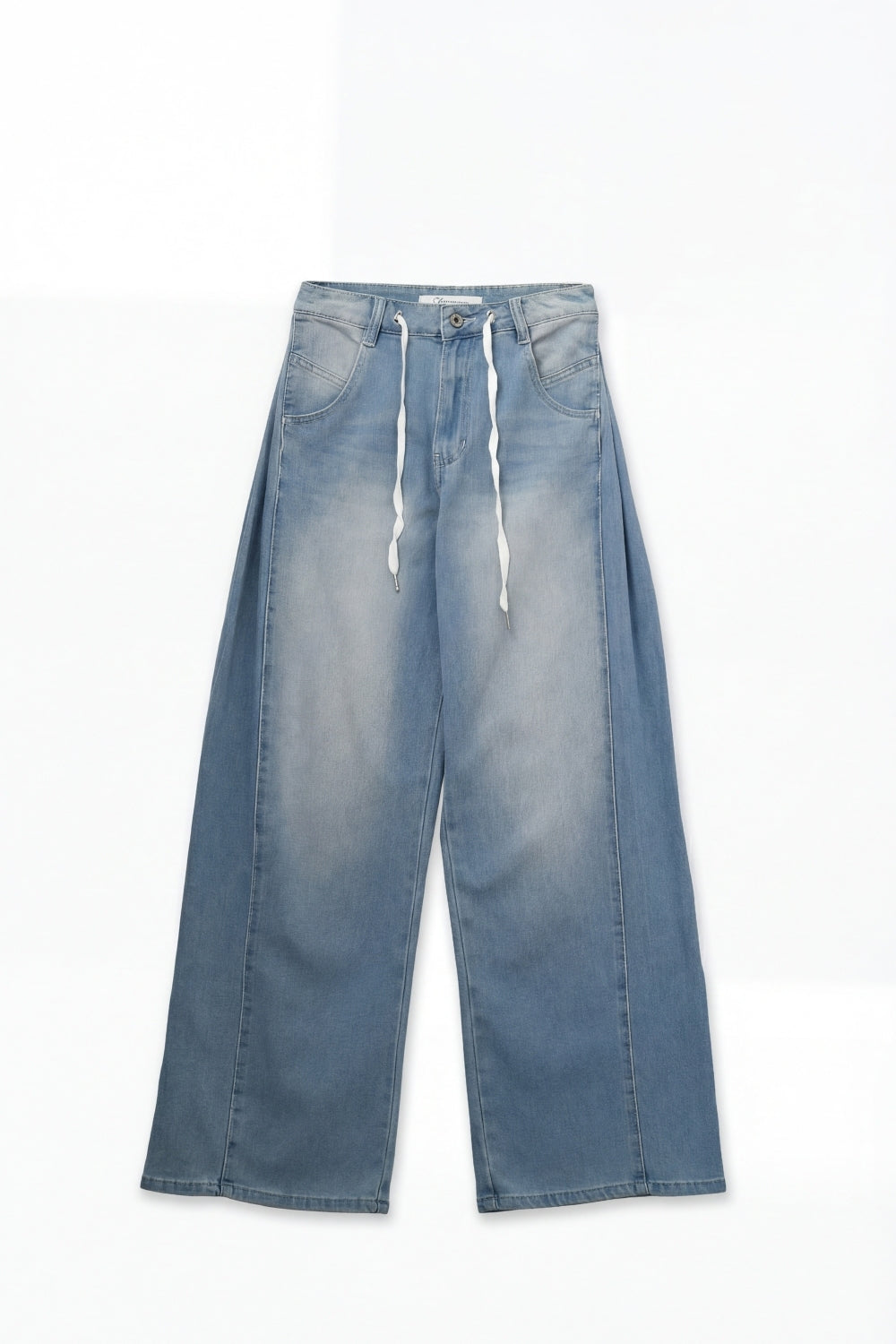 Light Blue Drawstring Relaxed Fit Denim Jeans - Denim