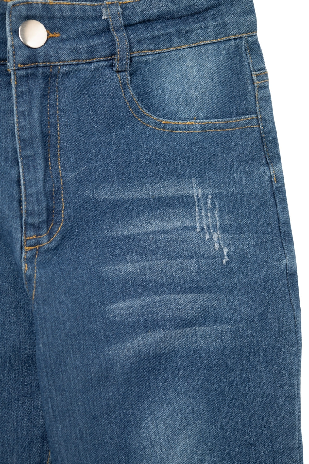 Distressed Skinny Jeans in Mid wash With Raw Edge - Denim