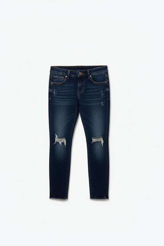 Dark Wash Jeans Distressed at the Knee - Denim