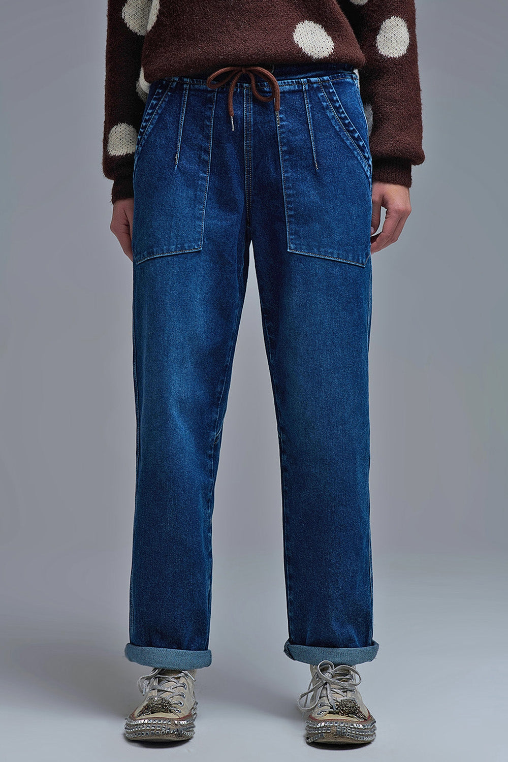 Relaxed Fit Denim Jogger jeans with Drawstring Waist - Denim