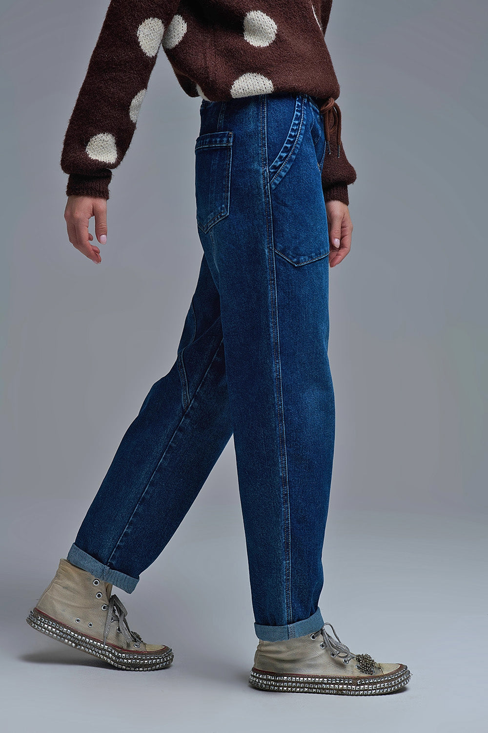 Relaxed Fit Denim Jogger jeans with Drawstring Waist - Denim