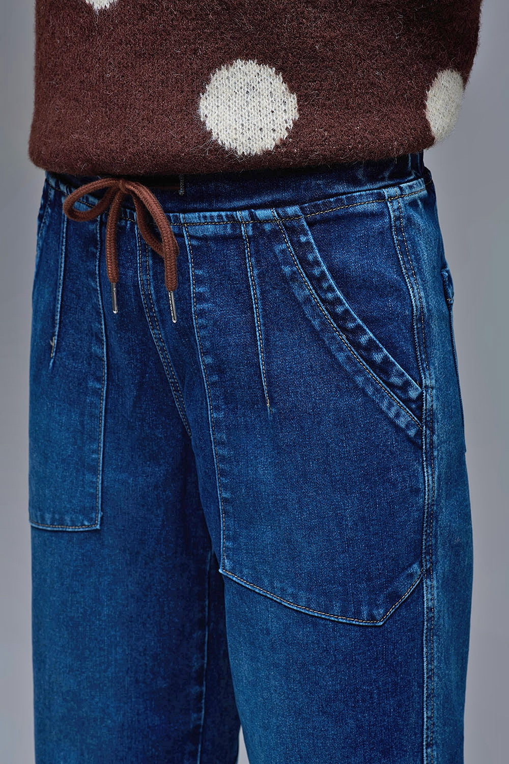 Relaxed Fit Denim Jogger jeans with Drawstring Waist - Denim