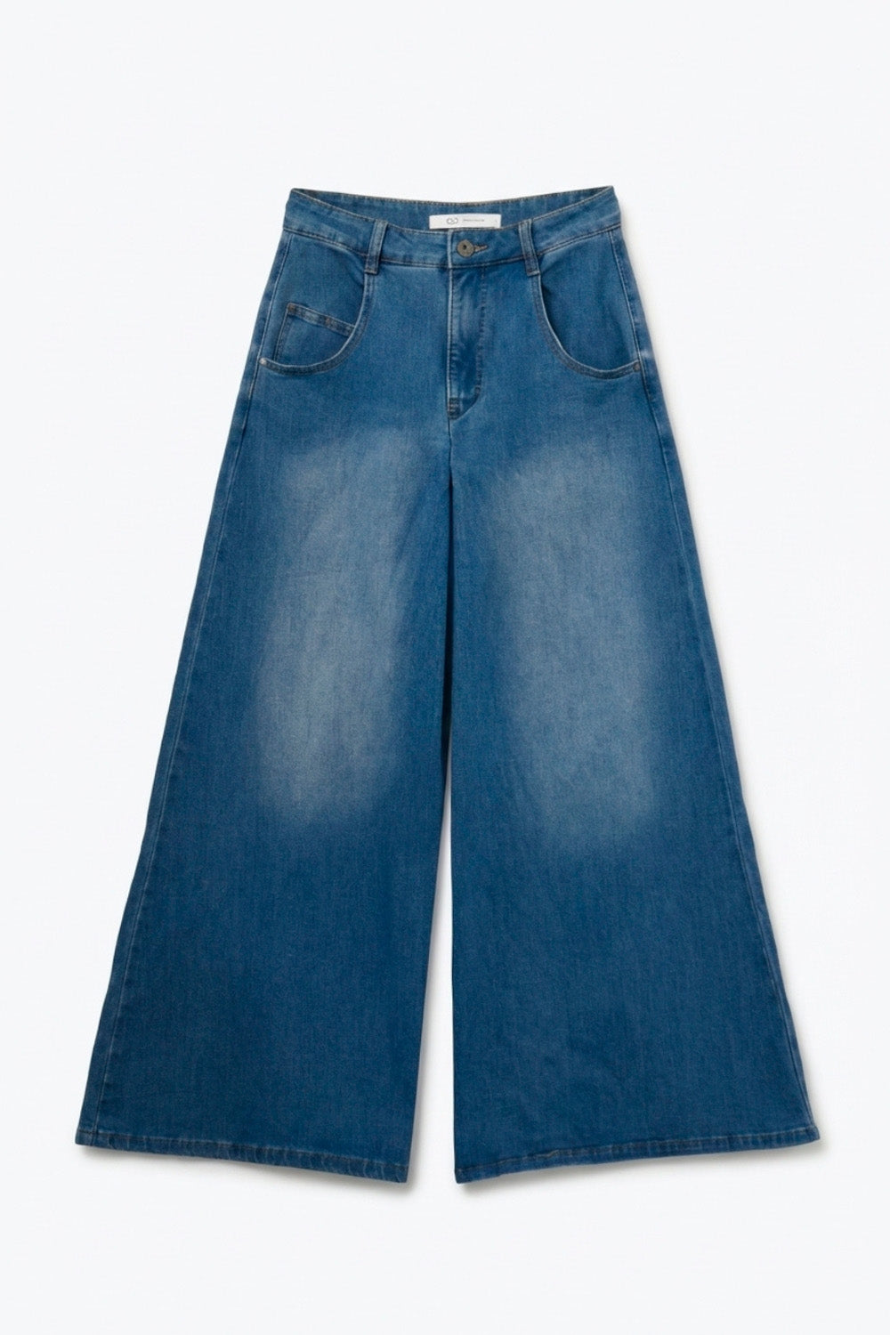 Extra Wide Leg Denim Skort with Front Pleat - Denim