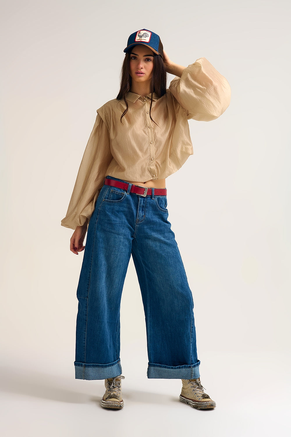 Tencel Silk Blouse with Balloon Sleeves and nacar Buttons - Shirts