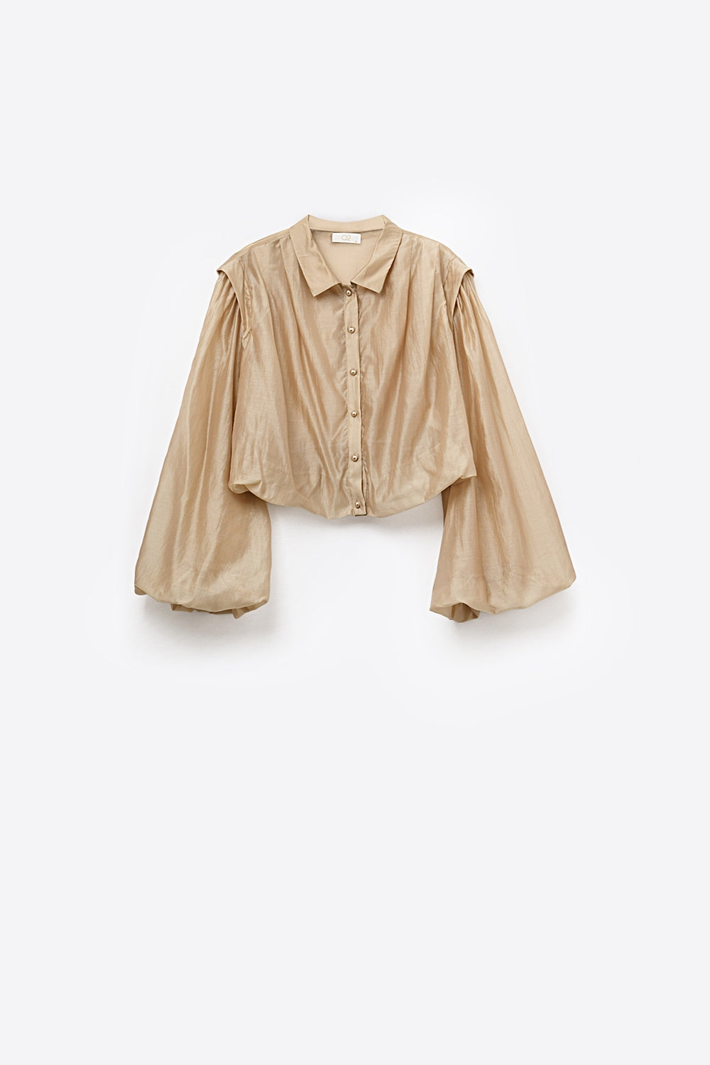 Tencel Silk Blouse with Balloon Sleeves and nacar Buttons - Shirts
