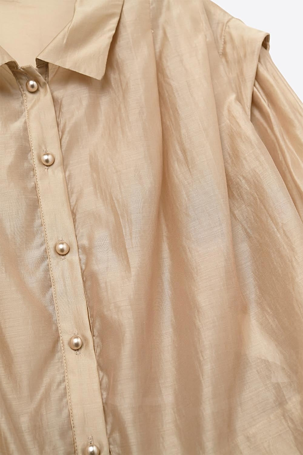 Tencel Silk Blouse with Balloon Sleeves and nacar Buttons - Shirts