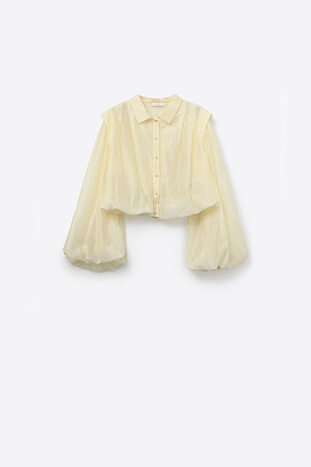 Tencel Silk Blouse in cream with Balloon Sleeves and nacar Buttons - Shirts