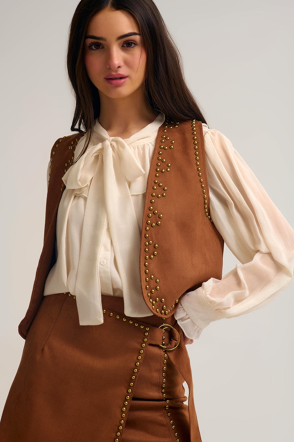 Camel Vest with Metallic Stud Details