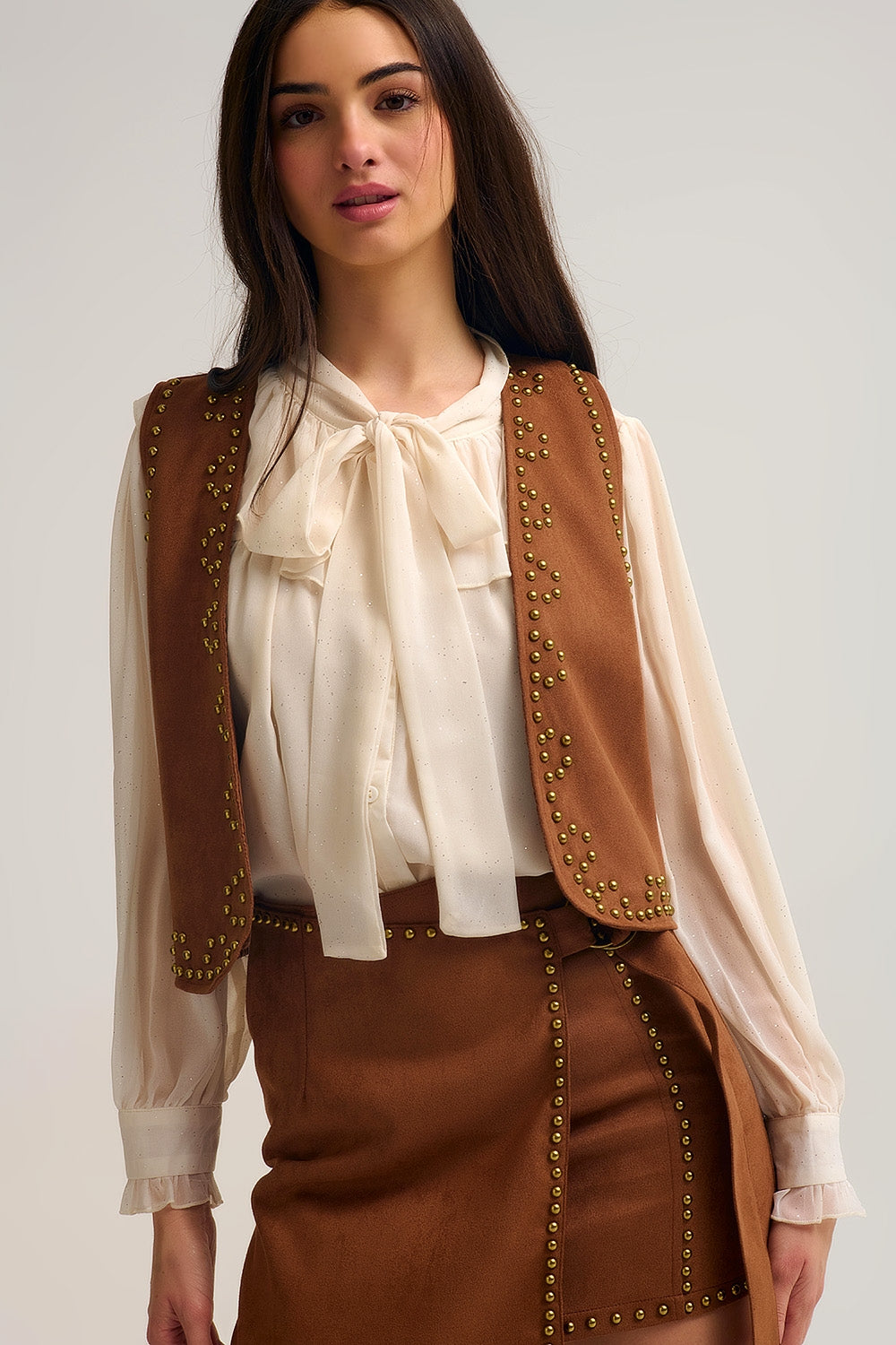 Camel Vest with Metallic Stud Details