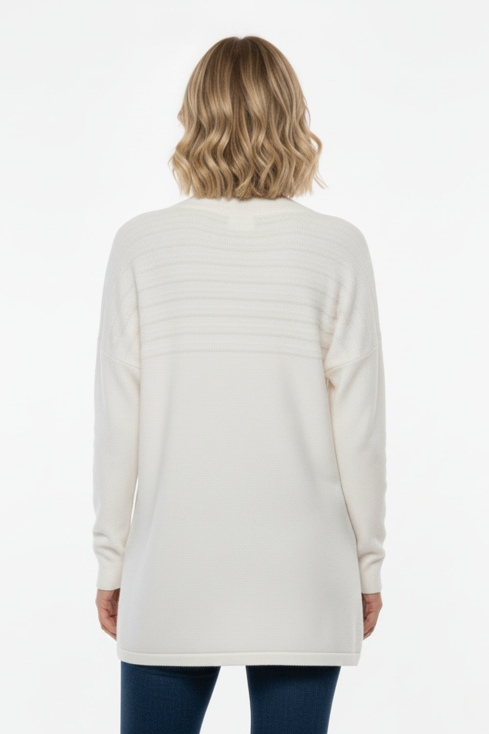 White Knit Sweater with Fluffy Stripe Detail