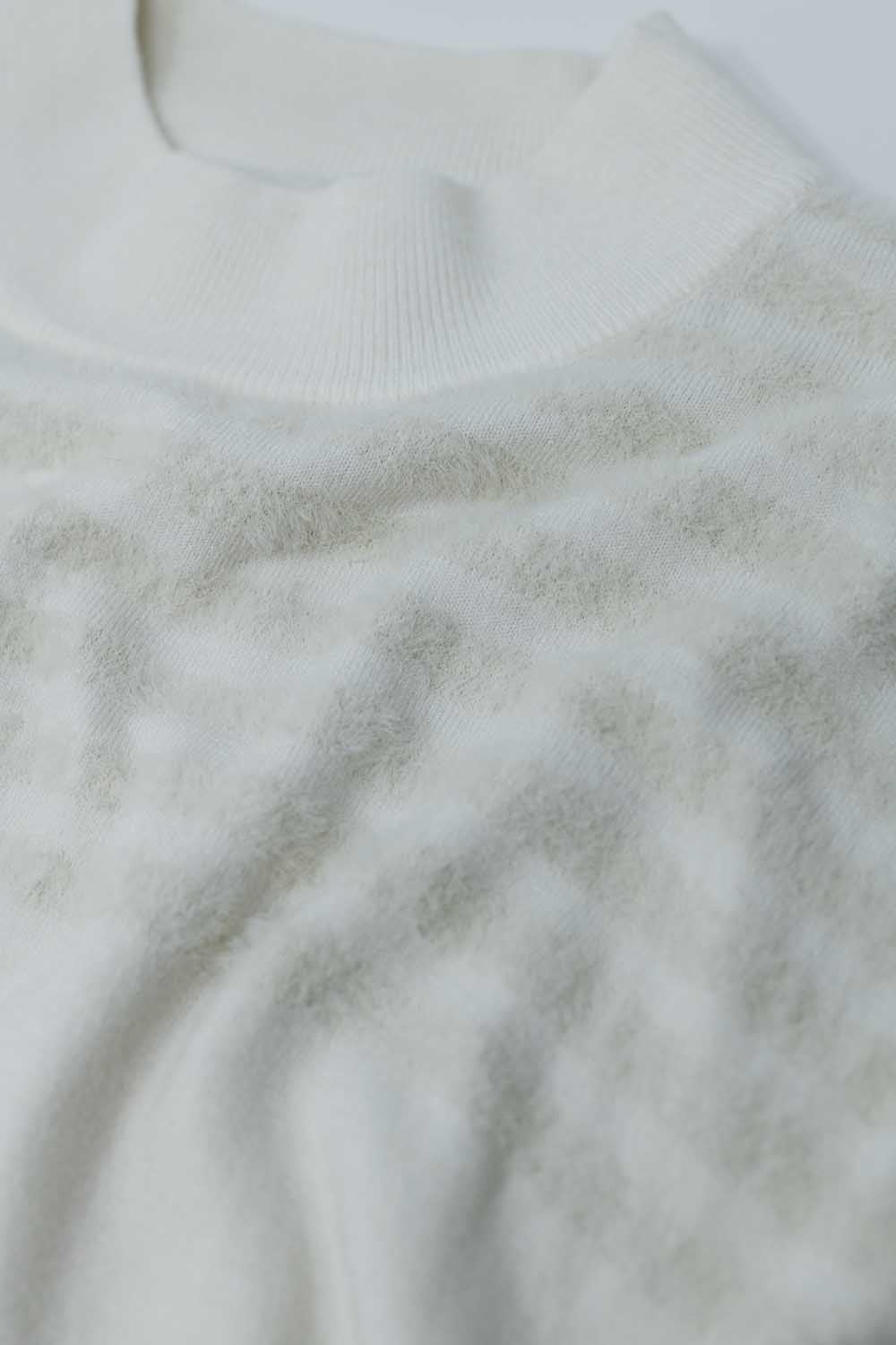 White Knit Sweater with Fluffy Stripe Detail