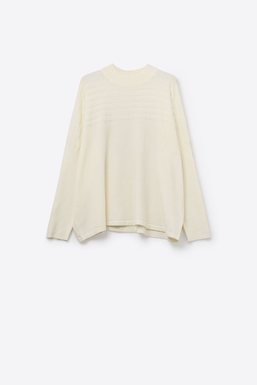 Beige Knit Sweater with Fluffy Stripe Detail