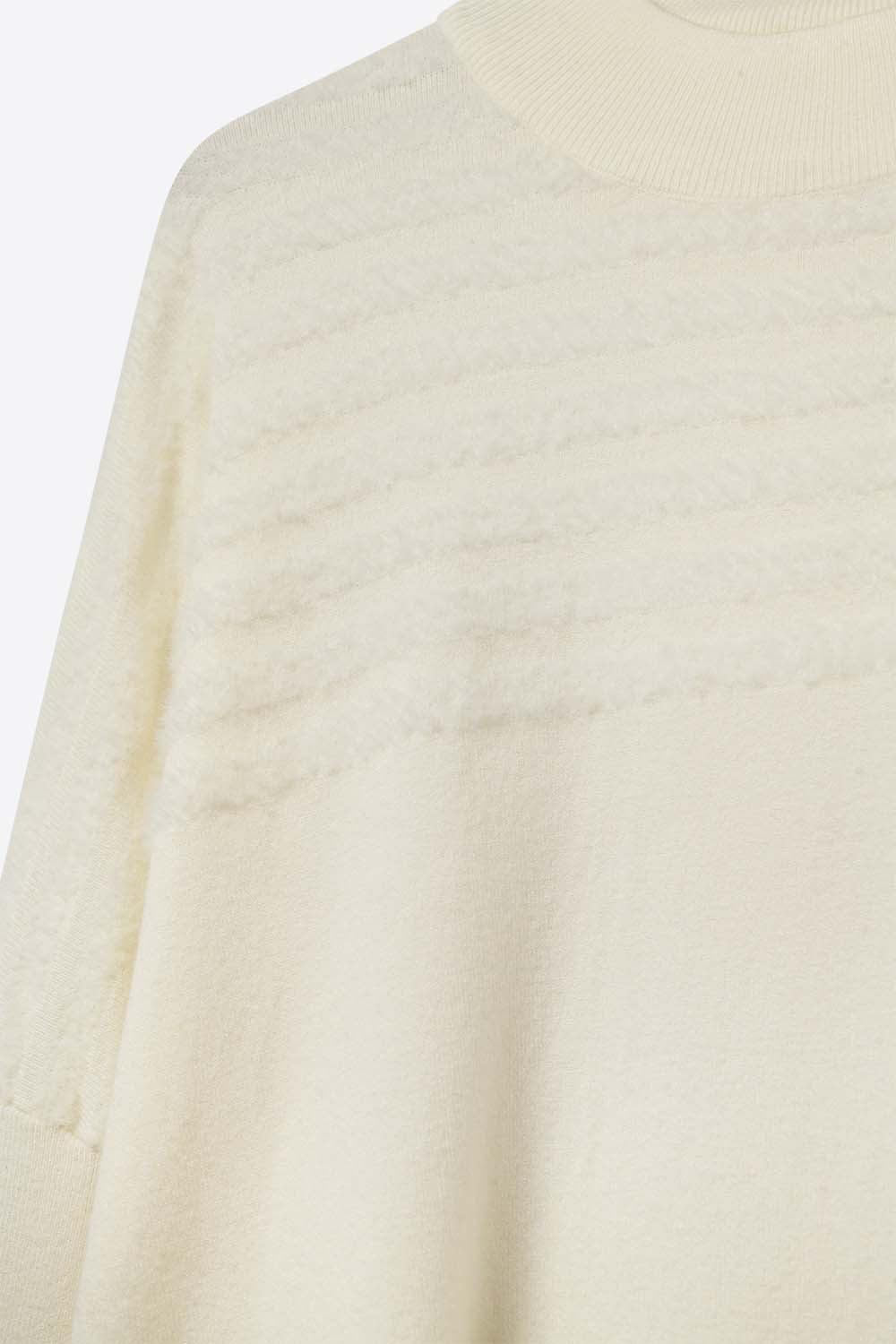 Beige Knit Sweater with Fluffy Stripe Detail