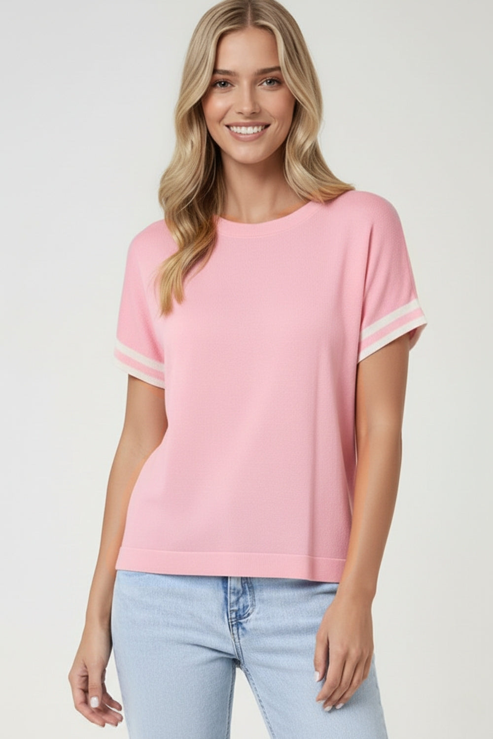 relafed fit Sweater In pink with white contrast detail
