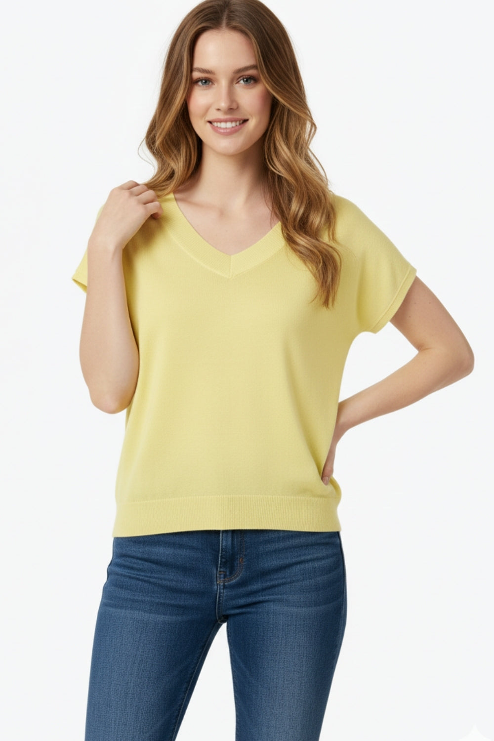 yellow fine knit V-neck sweater - Jumpers